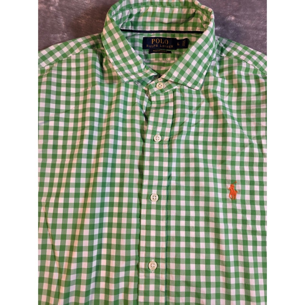 Polo Ralph Lauren Performance Stretch Shirt Men Larege Green Gingham Check